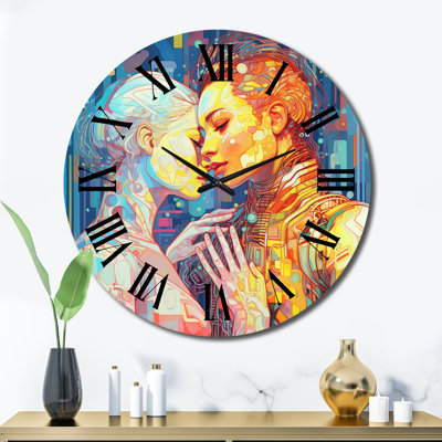 Retro Robot Couple in Love - Horloge murale robot