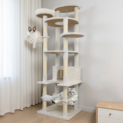 Tour pour arbre à chat 78 po beige avec grand poteau à griffer en sisal et plateforme supérieure 78 po