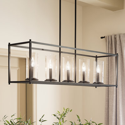 Crosby Black 5-Light Linear Kitchen Island Chandelier with Clear Glass Shades