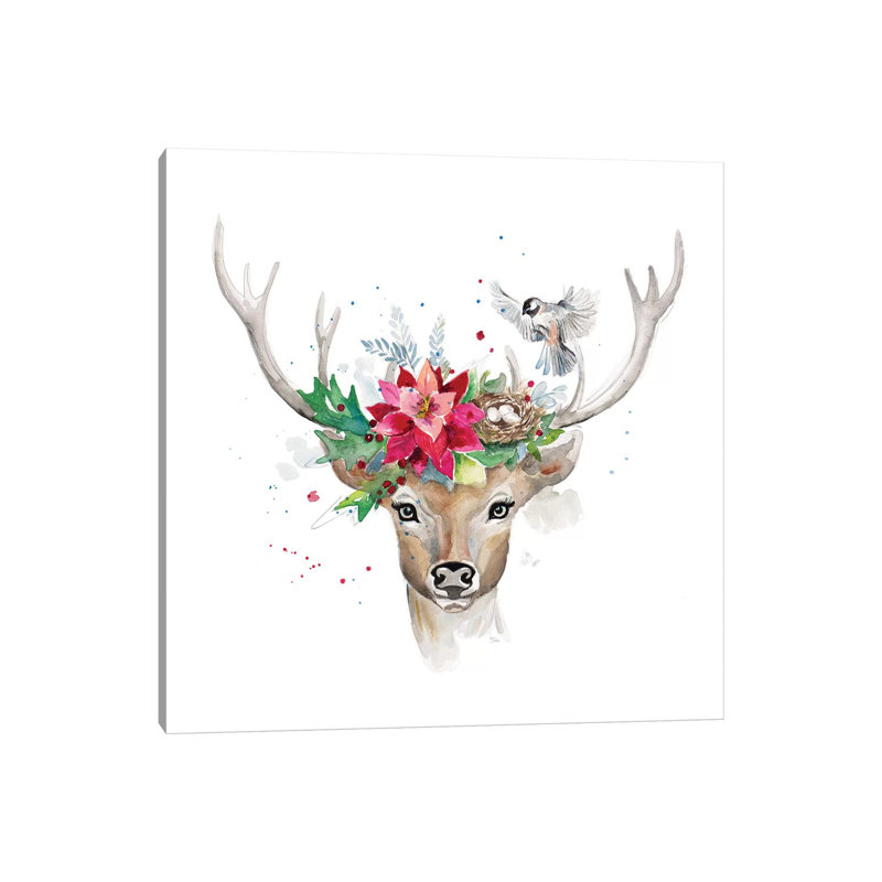 Woodland Deer With Bird by Patricia Pinto - Wrapped Canvas Print, 93.98 cm H x 93.98 cm W x 1.91 cm D