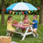 Table de pique-nique en bois pour enfants, table de sable et d'eau avec parasol, table d'activités pour jouer sur la terrasse