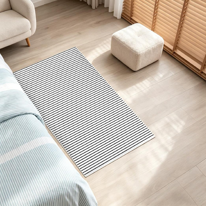 White Black Stripes Striped Monochrome Abstract Straight Lines Machine Washable Indoor Area Rug, Rectangle 32" x 47"
