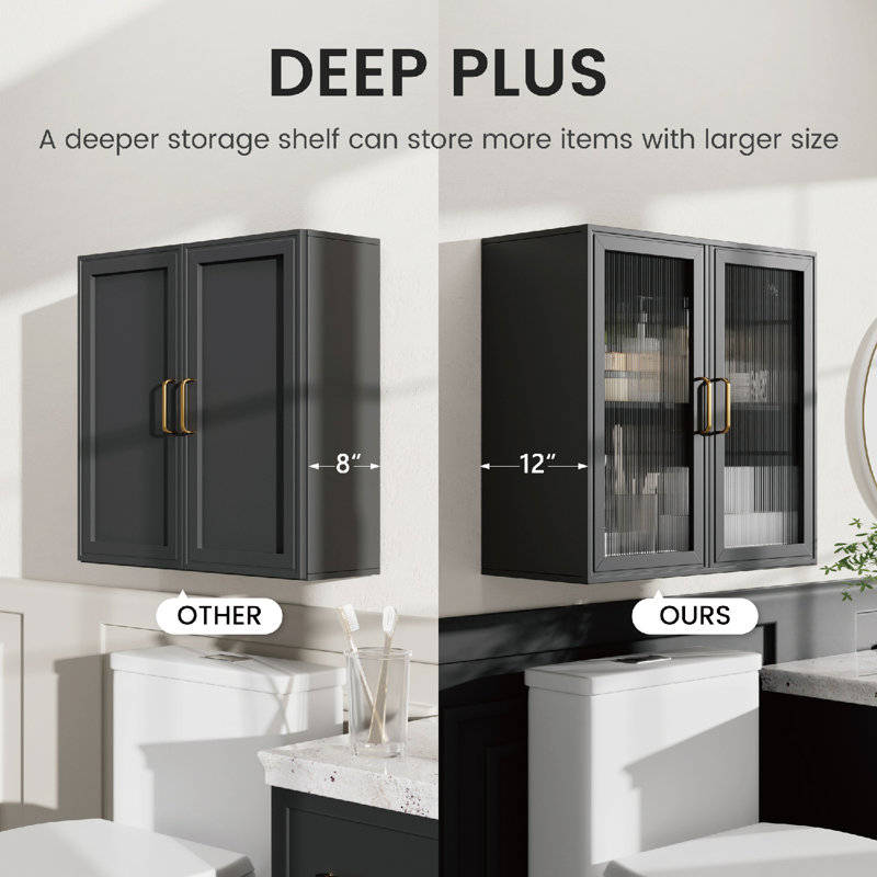 24" Kitchen Wall Cabinet 2 Doors, Black