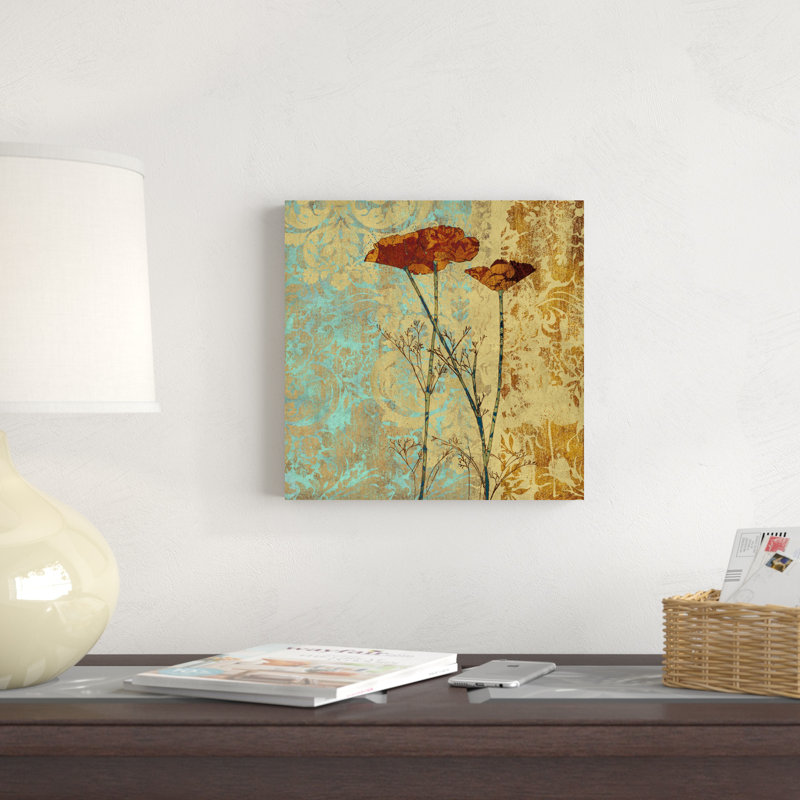 Coquelicots et damas II, H 12 po x l 12 po x P 1,25 po