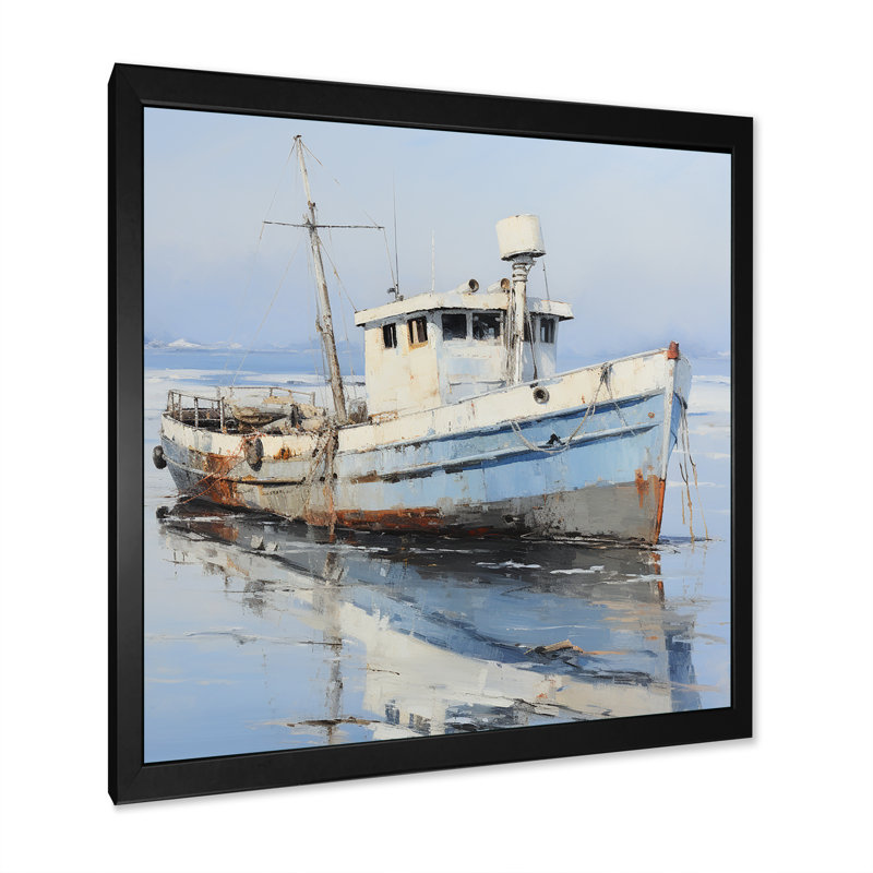 «Tranquil Waters Fishiing» - Art mural bateau, Cadre photo noir, H 16 po x l 16 po x P 1 po