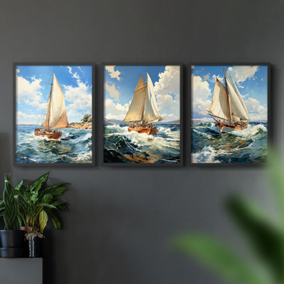 Série Sea and Shore LXVII - Ensemble de 3 estampes numériques encadrées - Prêt à être accroché
