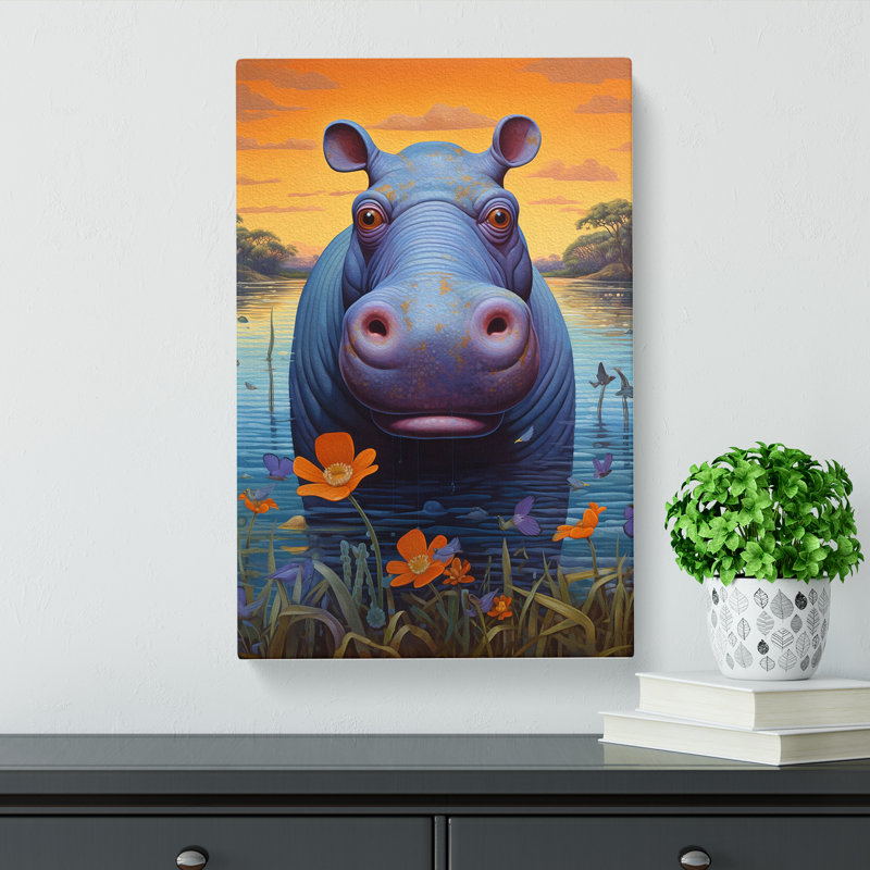 Hippo Modern - Print, 50cm H x 35cm W x 3cm D