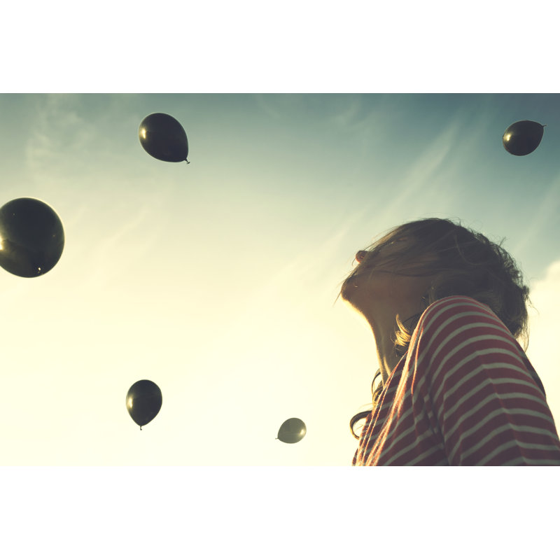 Woman Looking At Balloons by Fcscafeine - Wrapped Canvas Print, 30cm H x 46cm W