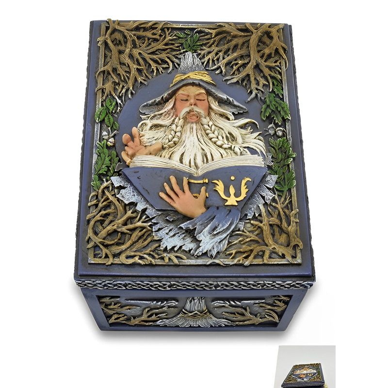 5"W Purple Wizard Trinket Box Figurine