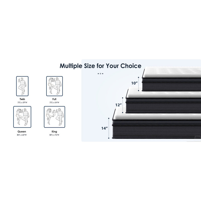 King Size Mattress,10 Inch Hybrid Mattress, Individually Pocketed Innerspring, Medium Firm, King