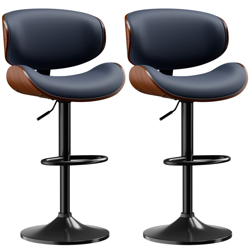 Jaquela Adjustable Height Swivel Bar Stools, Dark Blue/Black/Walnut, 2