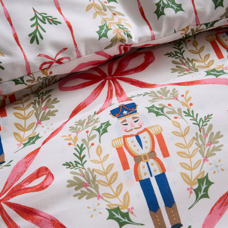 Christmas Nutcracker Bows Reversible Duvet Cover Set, King