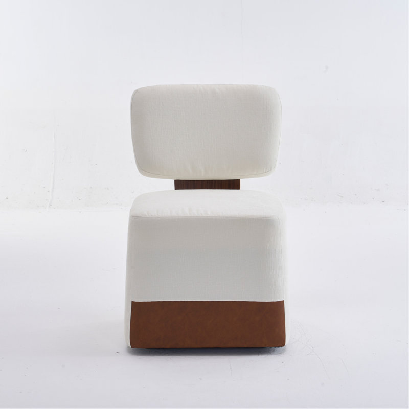 Chaise rembourrée sans accoudoirs avec roulettes, Ivoire ivoire