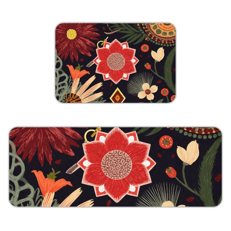 Décoration florale rétro, ensemble de 2 tapis de cuisine