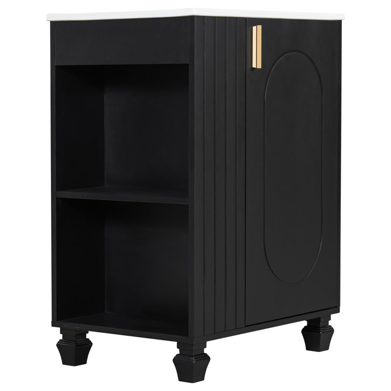 24" Bathroom Vanity with Sink, Bathroom Cabinet with Door Shelf, Side Open Storage, Solid Wood Frame,Soft Closing Door, Black