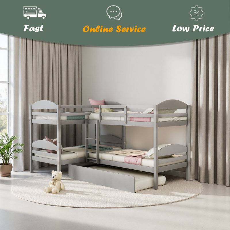 Lit simple en L avec lit gigogne, Gris