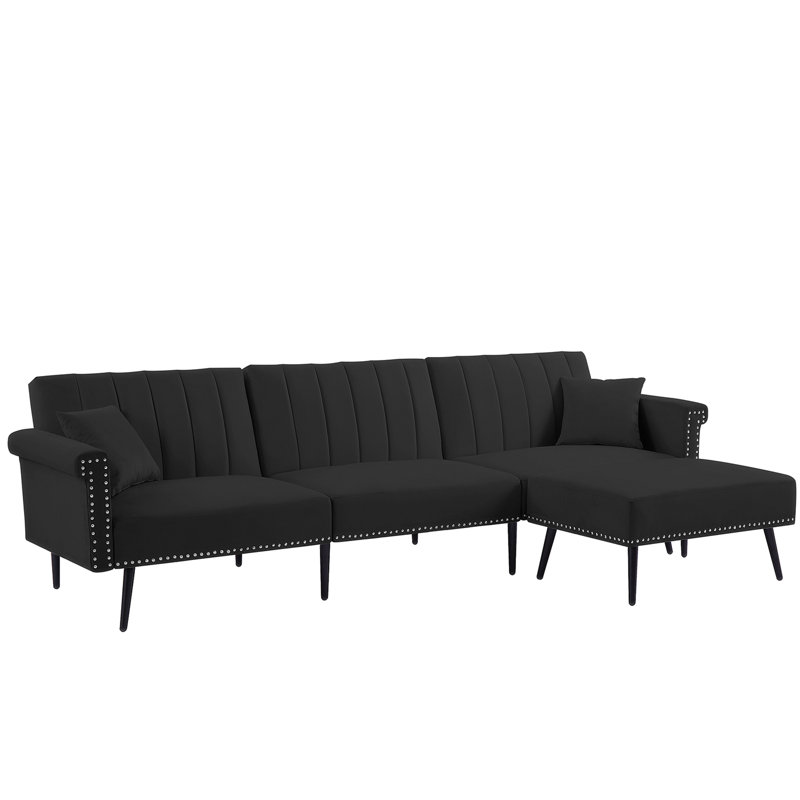 Sectional Sofa Bed, Living Room Couch, Velours noir