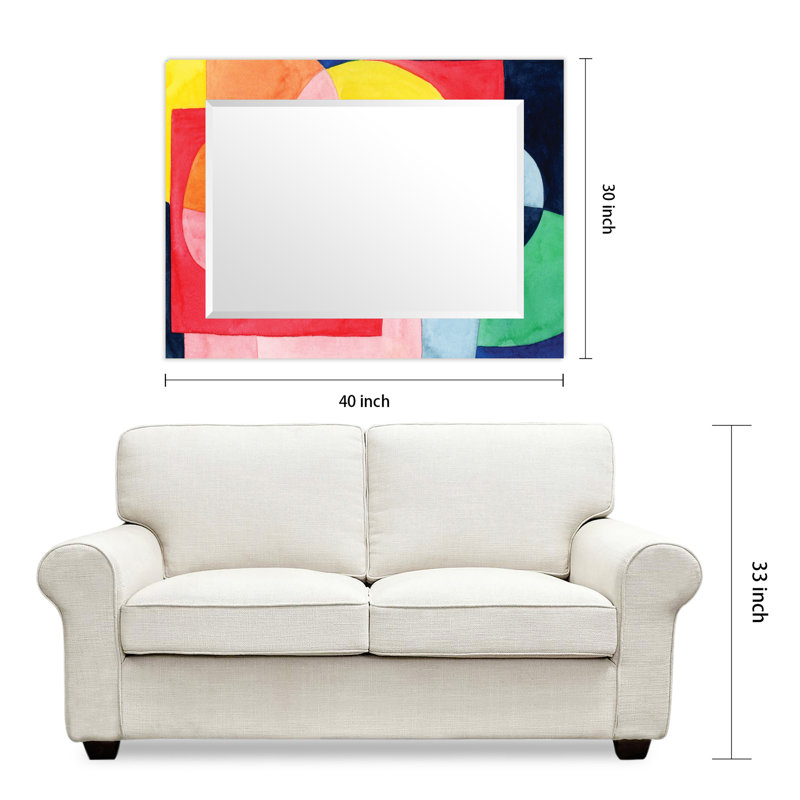 «Launder», miroir rectangulaire coloré biseauté sur verre trempé flottant imprimé à l'envers, 40 po x 30 po