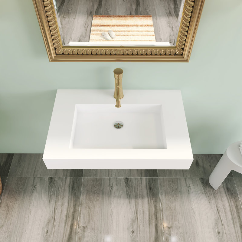 Lavabo de salle de bain mural rectangulaire 30 po blanc mat