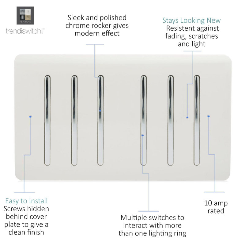 Trendi Switch 6 Gang 1 or 2 Way Light Switch