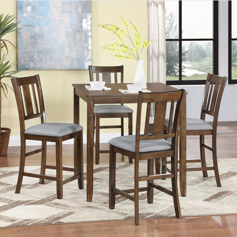 Ensemble de table de salle à manger 5 pièces, ensemble de table de salle à manger carrée en bois pour 4 personnes, ensemble de table de cuisine à hauteur de comptoir avec table carrée et 4 chaises rembourrées pour les petits espaces