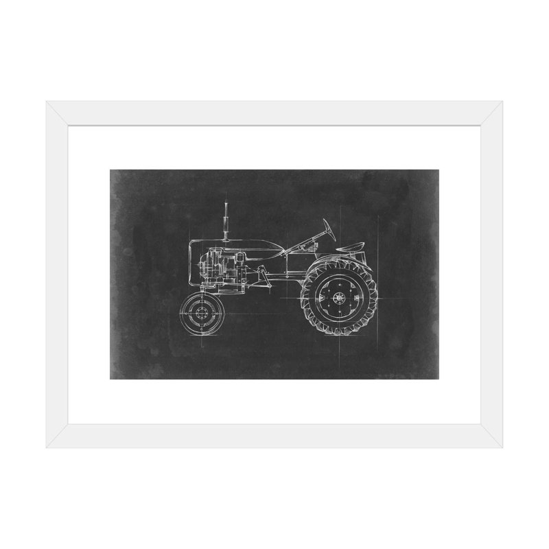 "Tractor Blueprint III" par Ethan Harper, reproduction d’art, H 16 po x l 24 po x P 1 po, Papier encadré blanc, Blanc