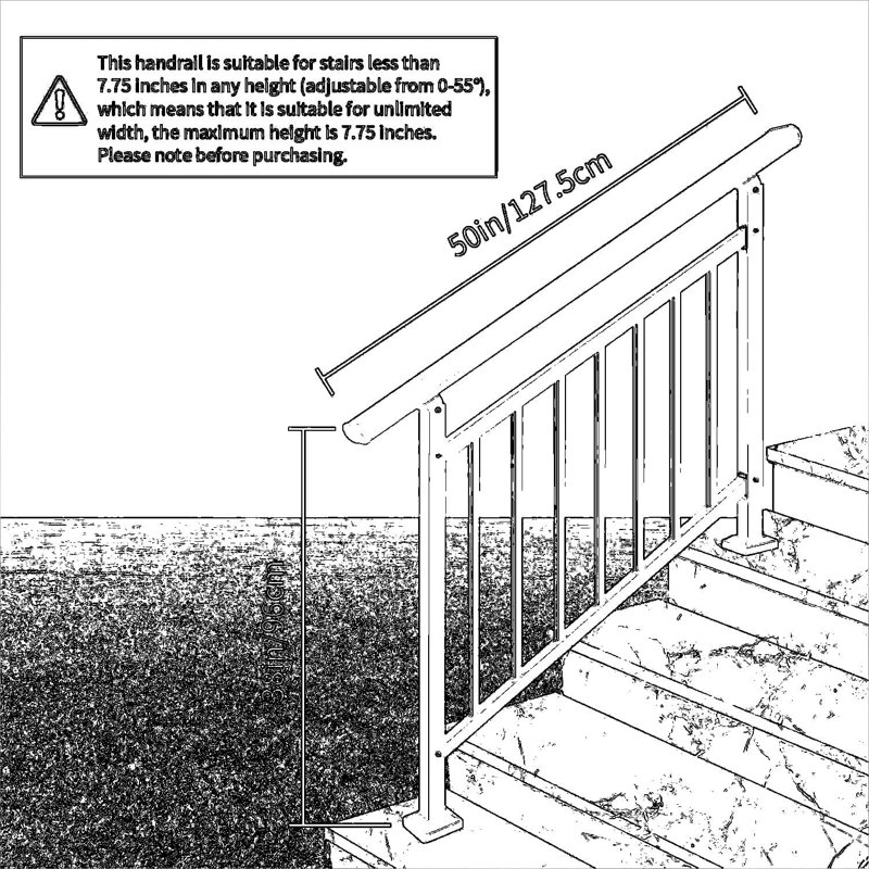 Rampe d'escalier réglable pour l'extérieur avec trousse d'installation, rampe en métal blanc convenant à 1 à 4 marches ou surfaces horizontales pour la sécurité du porche, de la terrasse et de l'escalier