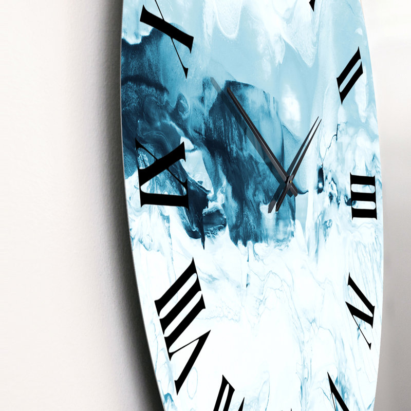 Bleu et blanc, nuages liquides Art I - horloge murale moderne, Moyen