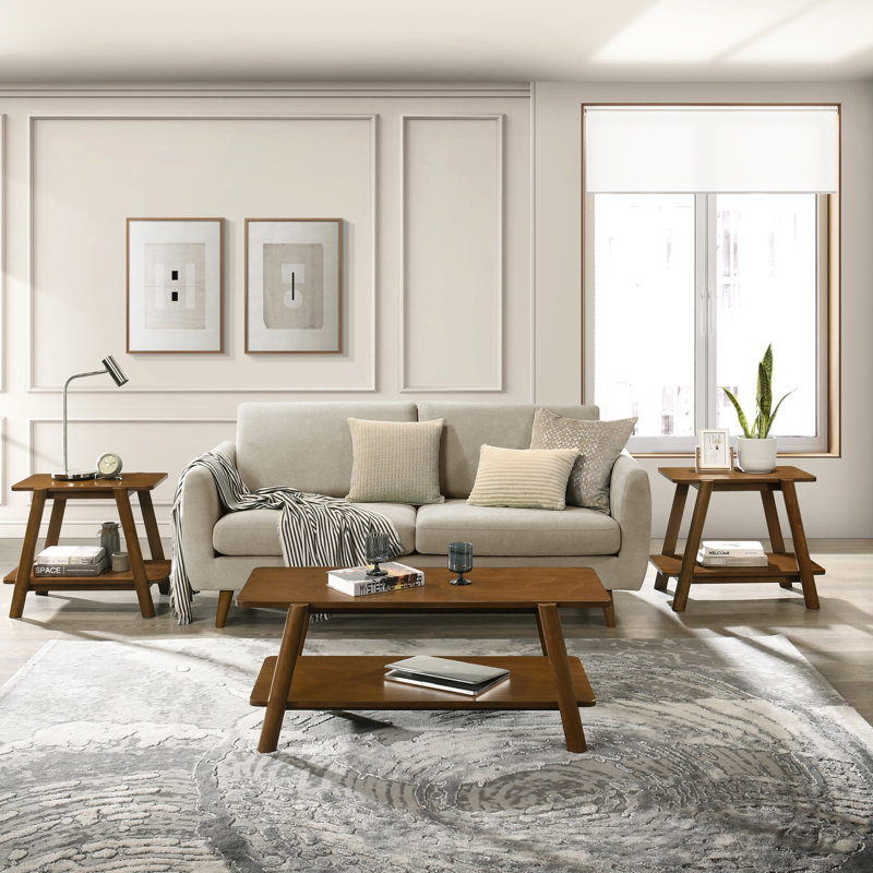 3 tables basses en noyer, style Mid-Century moderne avec tablette rentable et finition noyer