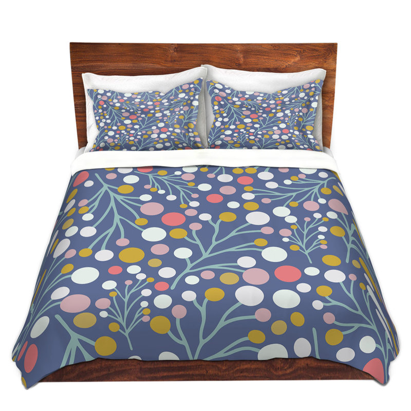 Ensemble de housse de couette pastel trees, 1 housse simple + 1 taie standard, Blanc / Bleu marine / Rose