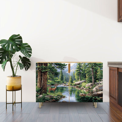 Sideboard Buffet Cabinet with Storage Lone deer forest with 2 Doors for Living Room and Kitchen