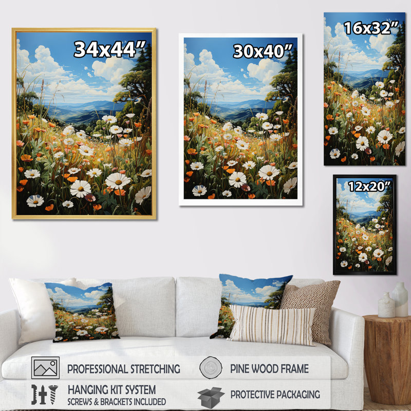 Wildflowers Wonder Meadow - reproduction d'art sur toile, Toile tendue, H 32 po x l 16 po x P 1 po