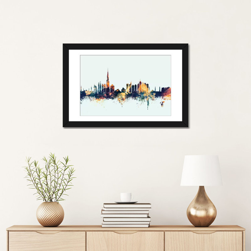 «Dubaï, EAU sur fond bleu» par Michael Tompsett - Impression sur toile tendue sur châssis, H 16 po x l 24 po x P 1 po, Blanc