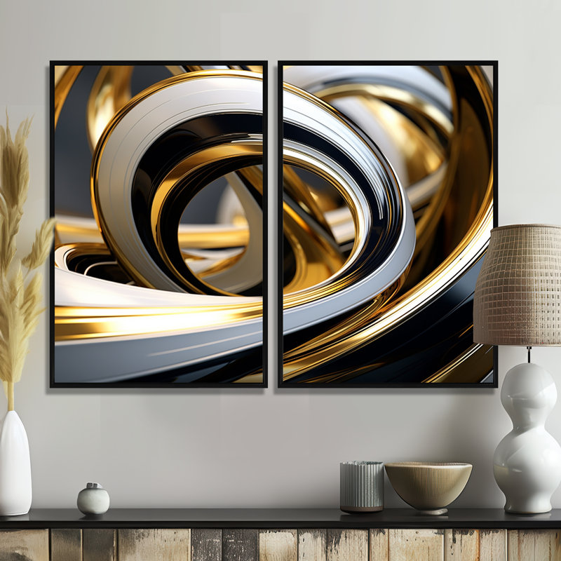 Kalb - Abstract Spirals, art mural, Noir, H 36 po x l 48 po, Impression encadrée flottante