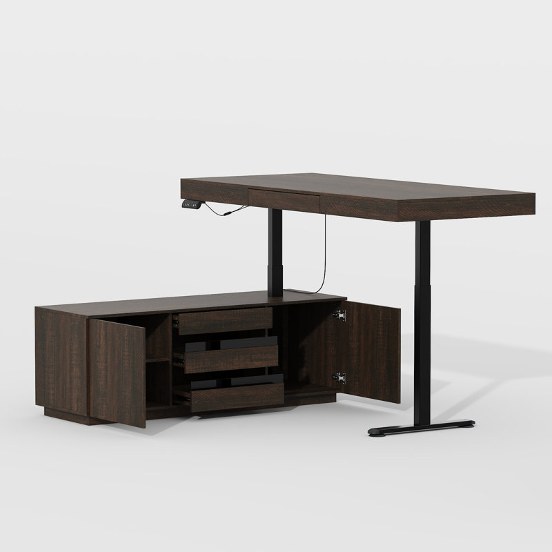 71'' W L-Shaped 3-Drawer Lift Computer Desk With 59'' W Bookcase