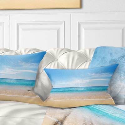 Wide Blue Sky Over Beach - Sea & Shore Printed Throw Pillow