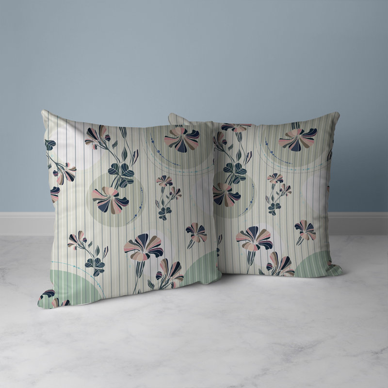 Coussin décoratif réversible intérieur / extérieur Circular Garden, H 26 po x l 26 po, Vert / rose
