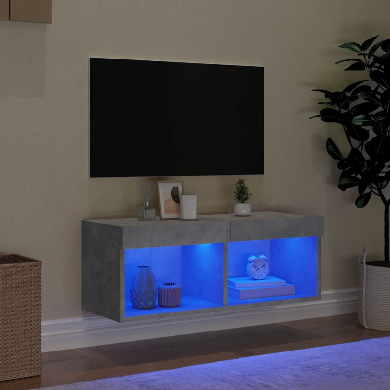 vidaXL Bedside Cabinet with LED Lights Storage Side Table Floating Nightstand