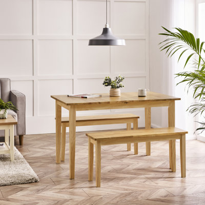 Alissah Solid Wood Extending Dining Table With 2 Alcazar Benches - Traditional Rustic Farmhouse