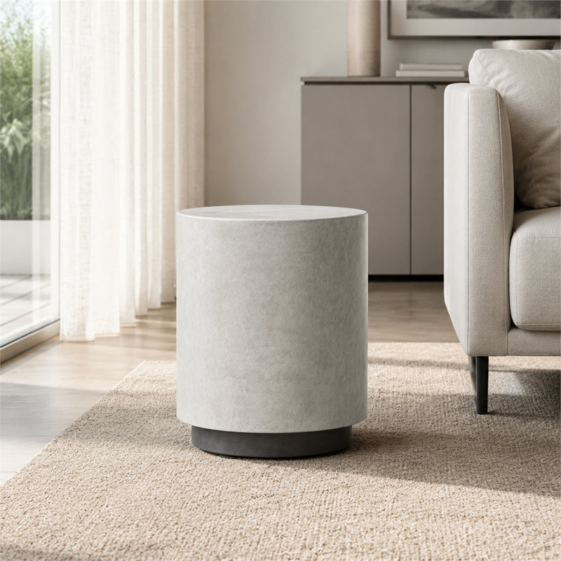 Table d'appoint ronde moderne en béton 14,8 pouces avec aspect ciment bas 4 pieds réglables capacité 198 lb sans assemblage pour le salon et le patio