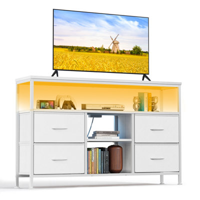 TV Stand with LED Lights and Power Outlets for Bedroom