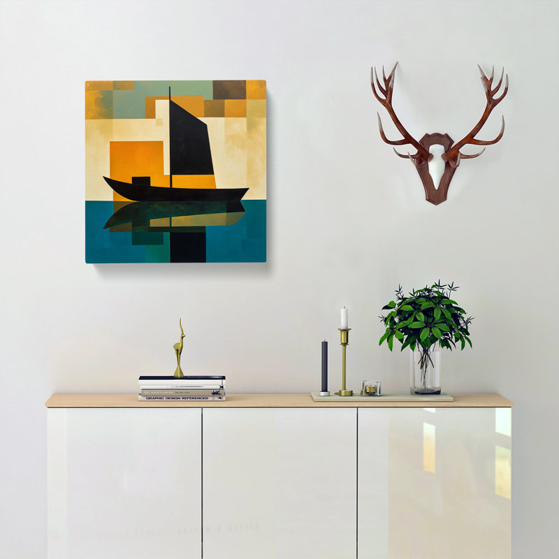 Boat On A Lake Suprematism No.3 - Wrapped Canvas - Framed Print, 35cm H x 35cm W x 3cm D