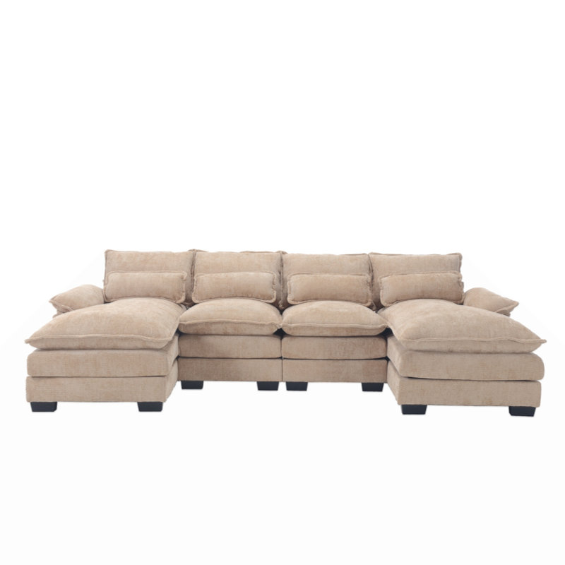Odas 110.63'' Modular Sofa, Brown Linen