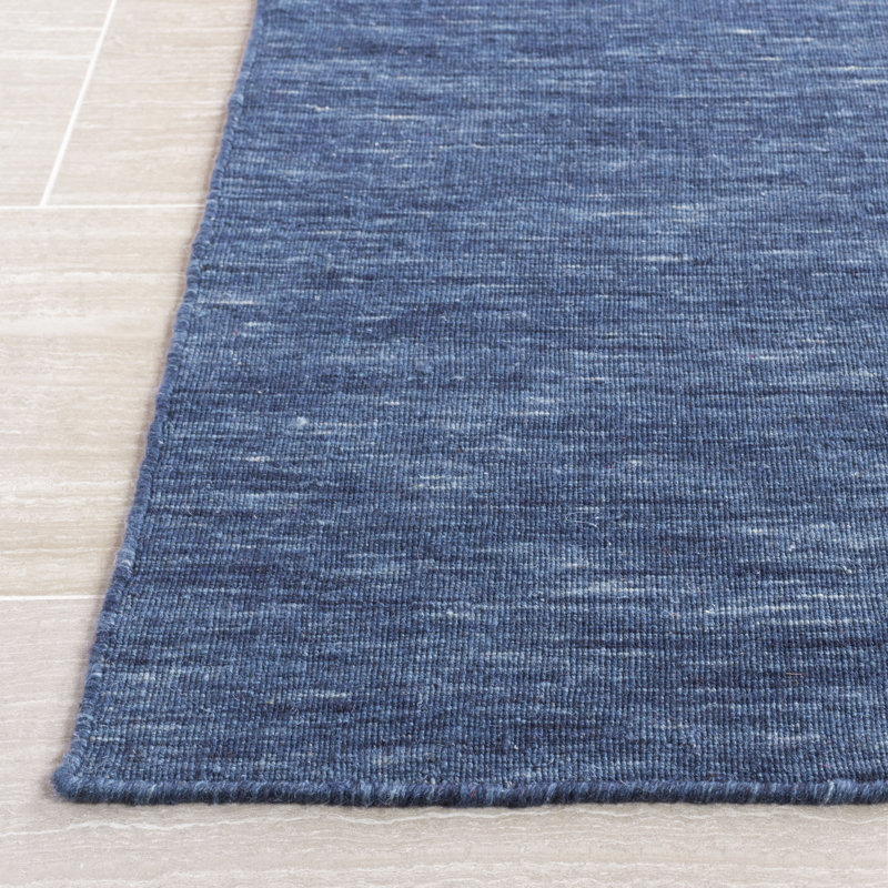 Batum Hand Loomed Wool/Cotton Rug in Blue/Navy, Rectangle 5' x 8'