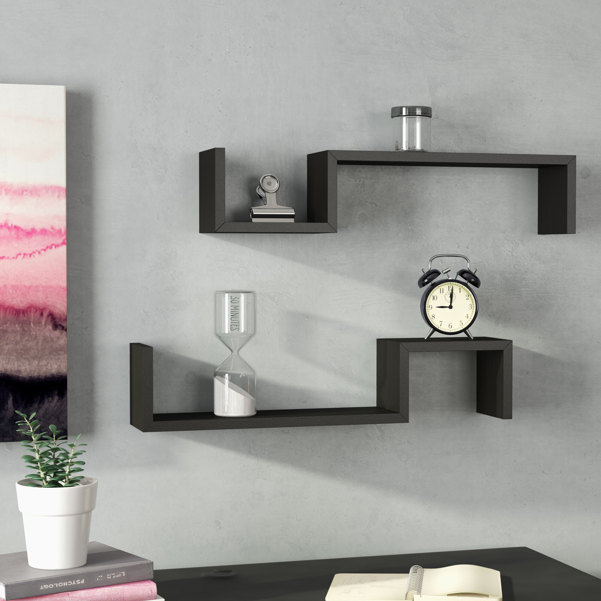 Gray Wood Wall Mounted Floating Display Shelf with Black Metal Hanger –  MyGift