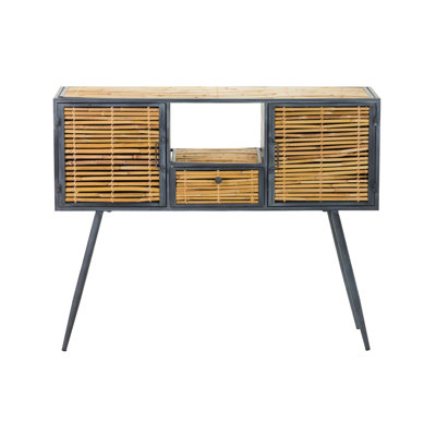 100 cm W Iron and Wicker / Rattan Top Console Table