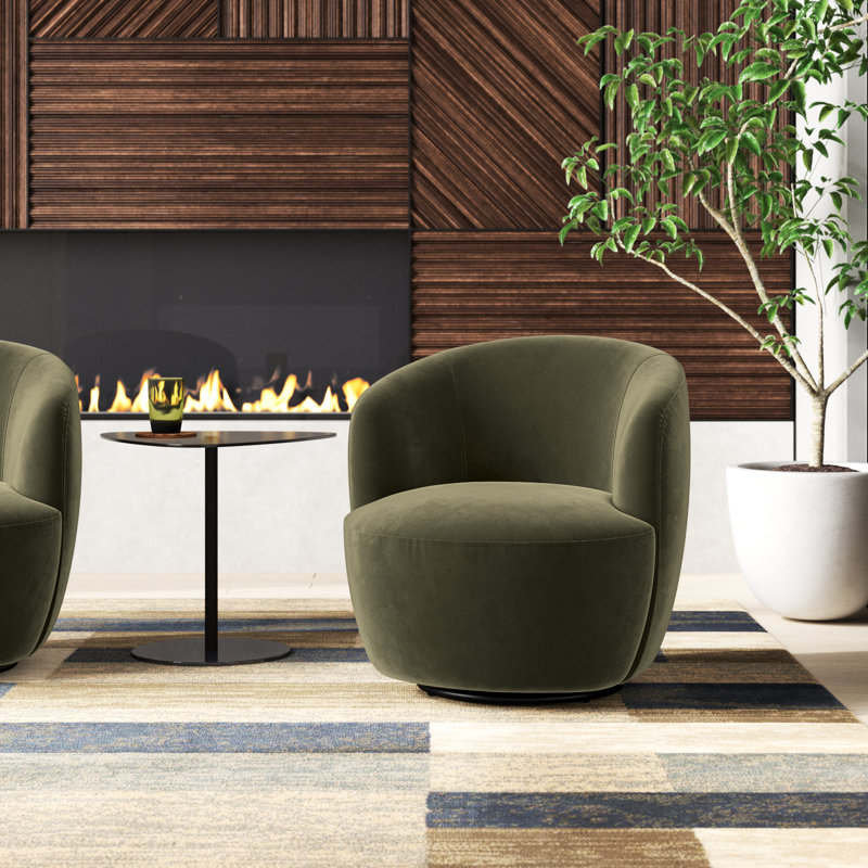 Petit fauteuil d'appoint pivotant en velours de 27 po de largeur (ensemble de 2), Velours vert
