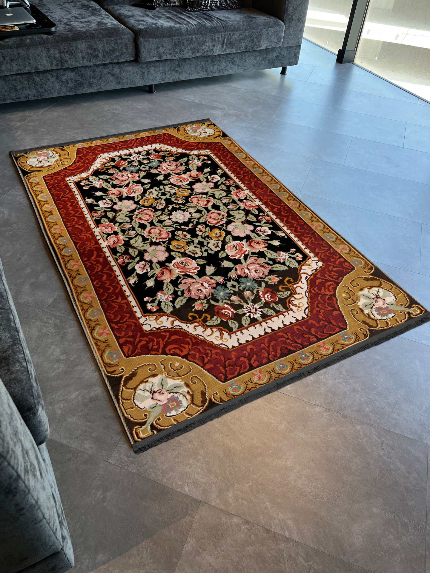 Bungalow Rose Beige-Red Themed Multi-Colored Traditional Rose Patterned ...