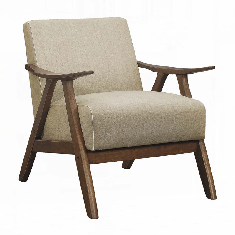 Fauteuil rembourré en bois, Brun clair, H 31,5 po x l 28,5 po x P 30 po