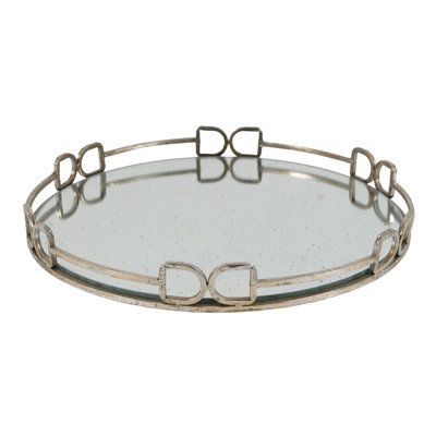 D18x2" Valentina Silver Round Mirror Tray,Large